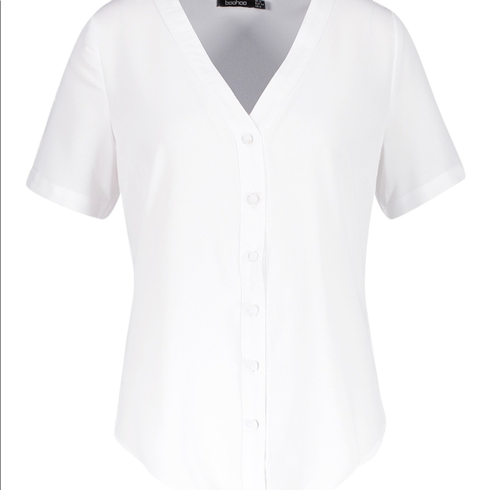 White button down v-neck blouse